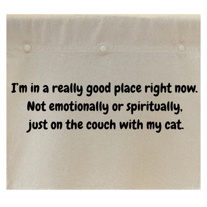 I'm in a really good place right now. Not emotionally or spiritually, just on the couch with my cat. note: this is the CAT version.